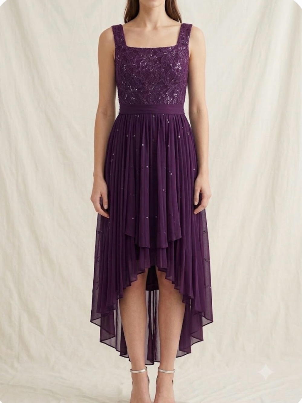Tween Diva Deep Purple Sequin Lace High-Low Dress